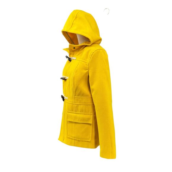 Old Navy Y2K 2012 Bright Yellow Felt Toggle Hooded Winter Peacoat - Picture 2 of 12